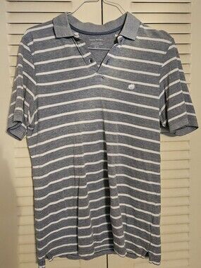 Banana Republic Gray & White Striped Polo Shirt